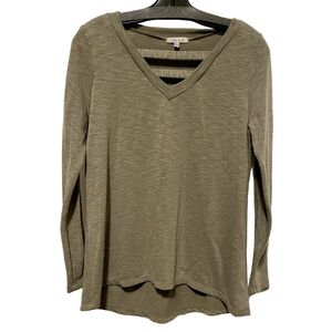 White Birch Green Relaxed Long Sleeve Top Small Cut Out Casual Lightweight Flowy